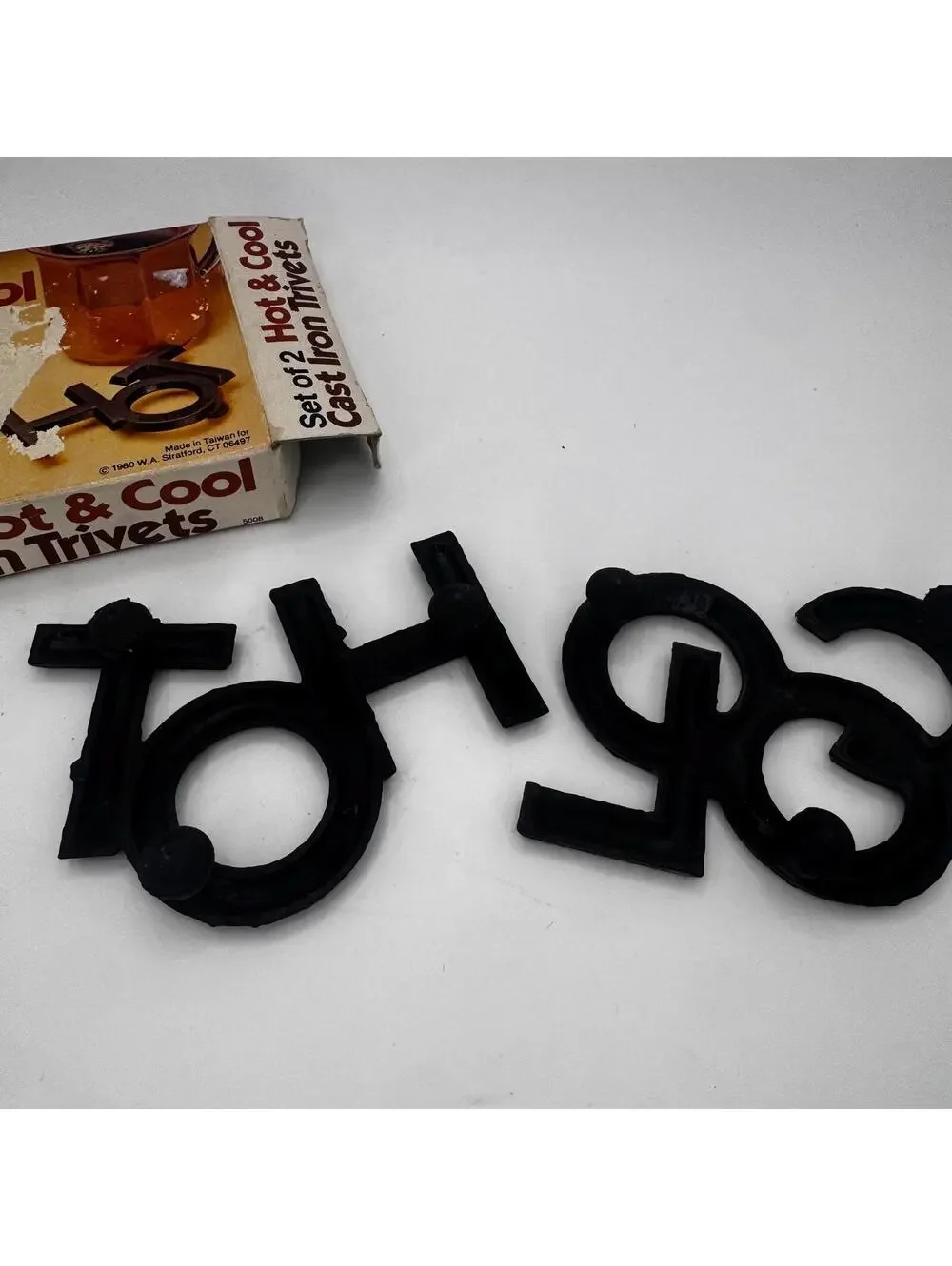 Vintage 1980 Cast Iron Trivets – HOT Set of 2, NOS Kitchen Decor